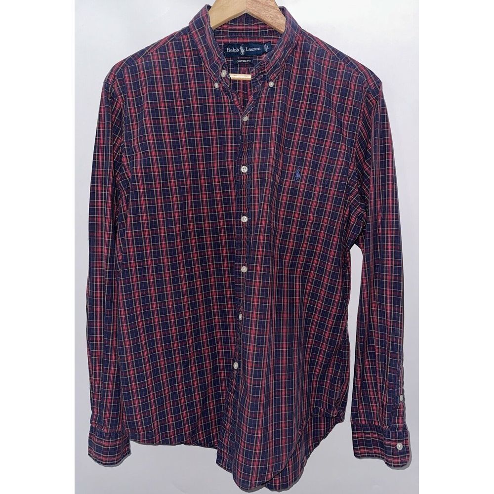 Polo Ralph Lauren Mens Long Sleeve Plaid Button Down Large‎ 100% Cotton Pocket - Picture 2 of 7
